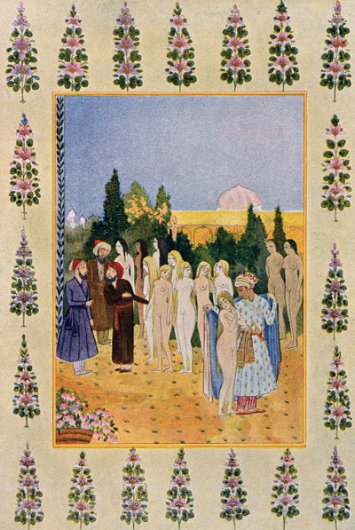 With My Cloak I Shall Protect Her Nudity, Illustration from The Arabian Nights, 1895 (Colour Engraving) by French School