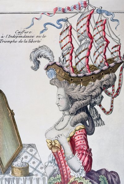 Woman in a Day Dress with a hairstyle a la Belle Poule, period of American Independence by French School
