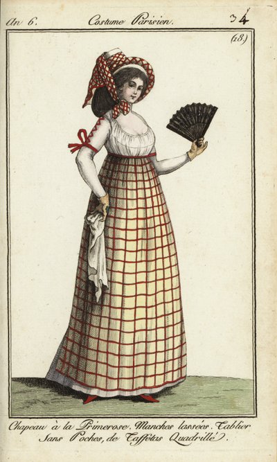 Woman in the Primerose hat fashion of 1798 by French School