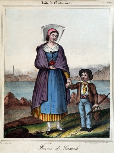 Woman of Cancale and Her Child, Circa 1845 by French School