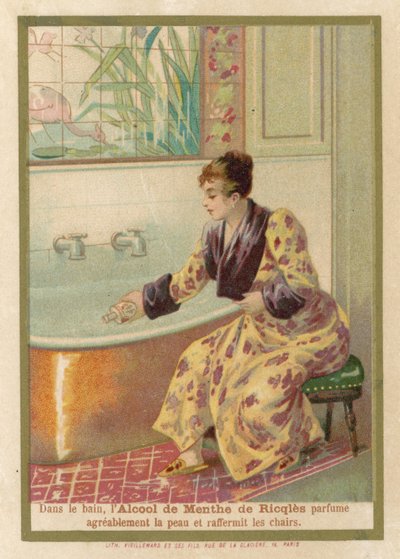 Woman Using Ricqlès Mint Spirit in Her Bath by French School
