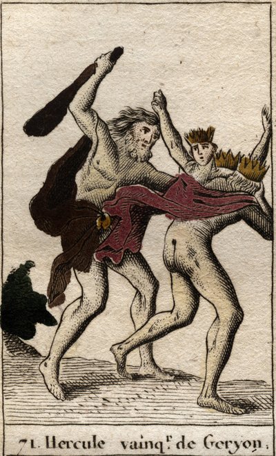 Works of Hercules: Hercules killing the Monster Geryon. From “Mythology of Youth” by Pierre Blanchard 1803. by French School