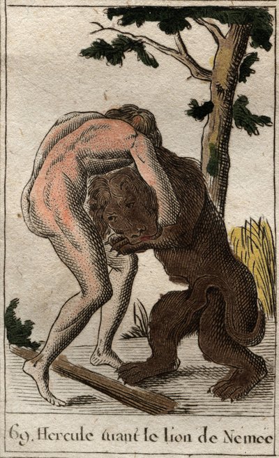Works of Hercules: Hercules killing the lion of Nemea. From “Mythology of Youth” by Pierre Blanchard 1803. by French School