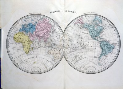 World map, illustration from Atlas Geographique Moderne by Prosper-Auguste Poulain de Bossay, c.1850 by French School