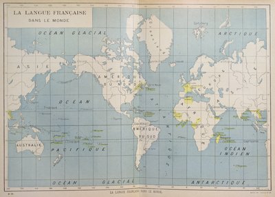 World map of French-speaking countries, early 20th century by French School