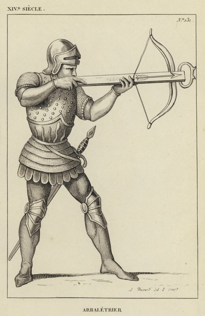 14th Century, Crossbowman (engraving) by French School