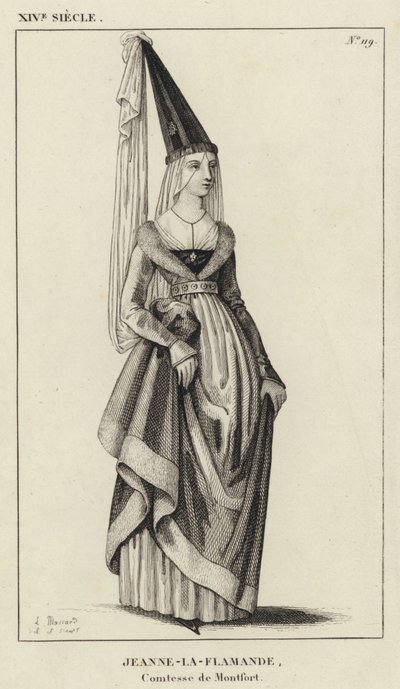 14th Century, Jeanne the Flemish, Countess of Montfort (engraving) by French School