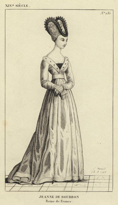 14th Century, Jeanne de Bourbon, Queen of France (engraving) by French School
