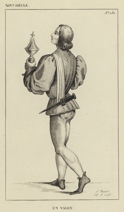 14th Century, A Valet (engraving) by French School