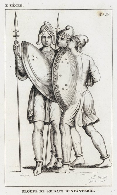 10th Century, Group of Infantry Soldiers (engraving) by French School