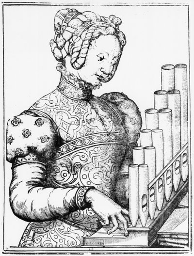 Young Woman Playing a Portative Organ by French School