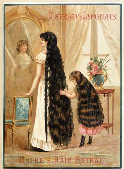 Young woman and her little girl with both very long and abundant hair - advertisement for Rothe