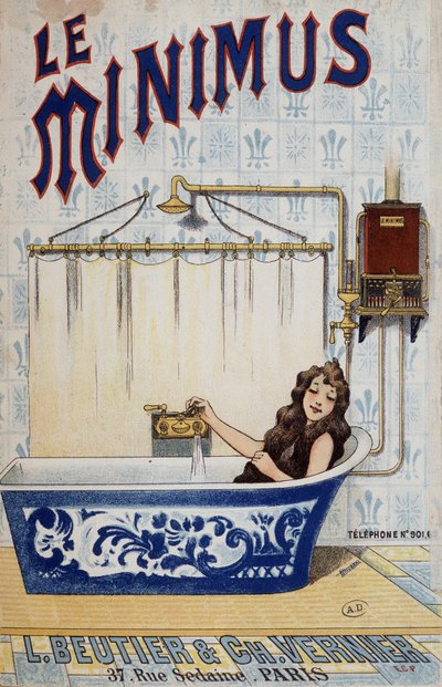 Young Woman in Her Bathtub - Advertising for Gas Heater Minimus by French School