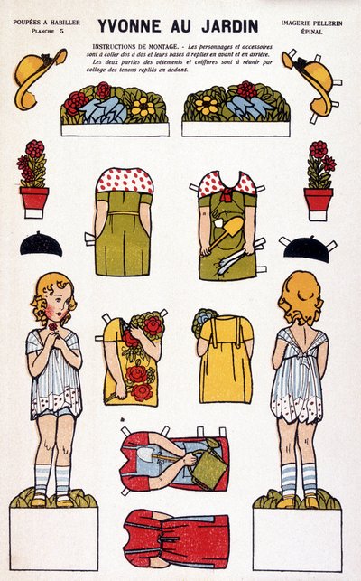 Yvonne in the garden: decoupage. 19th century by French School