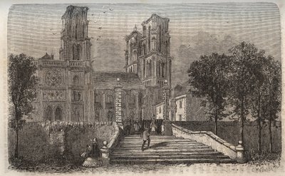 Cathedrale Notre-Dame de Laon (1150-1180), Aisne - engraving in 
