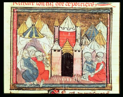 The Siege of Chateau-Gaillard in 1204 when Philip Augustus of France defeated King John of England, from the Grandes Chroniques de France, 1375-79 by French School