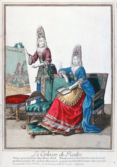 Lady showing a picture of the Colossus of Rhodes by French School