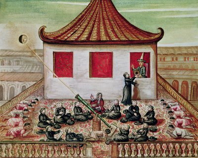 The Eclipse of the Sun in Siam in 1688, viewed by the Jesuit missionaries, in the presence of the King of Siam at the window of his palace by French School