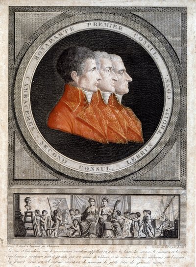 Portrait of the three consuls, Napoleon Bonaparte, Jean Jacques Regis de Cambaceres, and Charles Francois Lebrun by French School