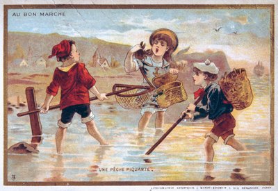 Vintage Postcard Depicting Children on a Beach by French School