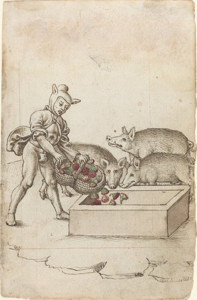 A Fool Feeding Flowers to Swine by French early 16th Century