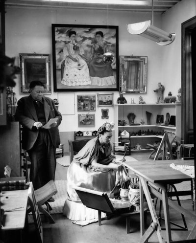 Mexican Painters Frida Kahlo and Diego Rivera in their Workshop in 1948 by Frida Kahlo
