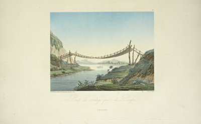 Rope Bridge near Penipe, drawn by Marchais, engraved by Bouquet, illustration from 