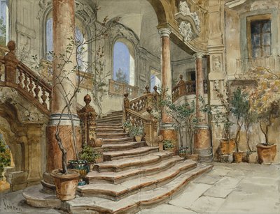 Marble Staircase in the Palazzo Bonagia in Palermo by Friedrich Alois Schönn