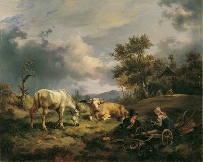 Young Farmer Couple Resting in the Field by Friedrich August Mathias Gauermann