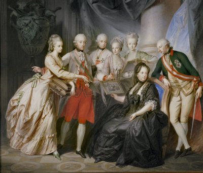 Empress Maria Theresia surrounded by her children in widow