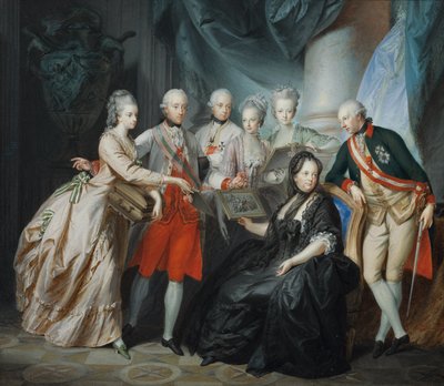 Archduchess Marie Christine and Duke Albert of Saxony-Teschen Presenting Family Pictures from Relatives in Italy by Friedrich Heinrich Fuger