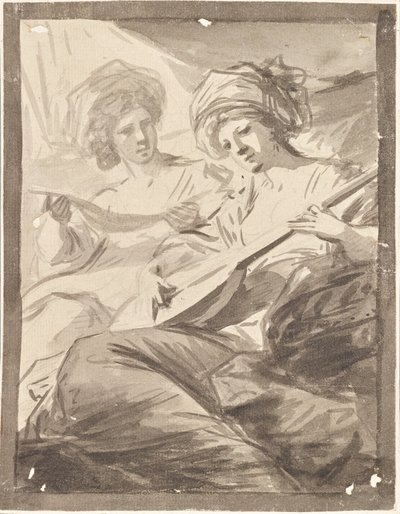 Two Women with Mandolin (Study for the Double Portrait of the Sisters Victoire and Sophie von Fries?) by Friedrich Heinrich Fuger