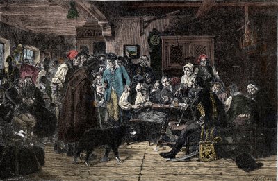 Silesian War: Recruiting for the Silesian Army - Silesia Wars (1740-1763): Recruiting the troops of Frederic II of Prussia, known as the Great - 1882 - Woodcut by Hiddemann, Friedrich by Friedrich Hiddemann