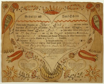 Birth and Baptismal Certificate, c. 1790-1800 by Friedrich Krebs