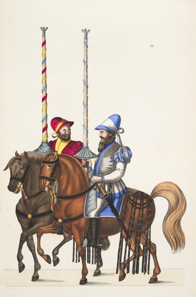 Two riders at a tournament, plate from 