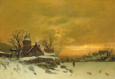 Winter Landscape with View of Buildings at Evening by Friedrich Nicolai Joseph Heydendahl