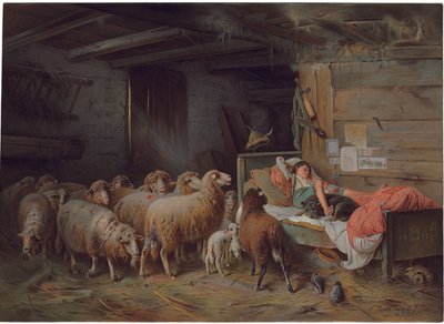 Plaque Depicting a Shepherd Asleep with His Hound, an Unattended Flock at His Side by Friedrich Otto Gebler