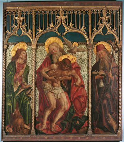 Holy Trinity between Saints Mark and Anthony the Hermit by Friedrich Pacher