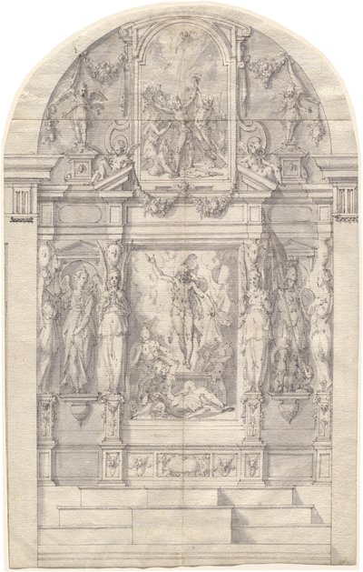 An Elaborate Altar with the Resurrection of Christ and the Martyrdom of Saint Andrew by Friedrich Sustris