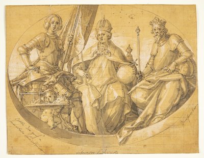 Draft for an Oval Ceiling Painting(?) Depicting Kings Otto the Great (912-973), Louis the Rich (1417-1479) and Ruprecht (1352-1410) by Friedrich Sustris