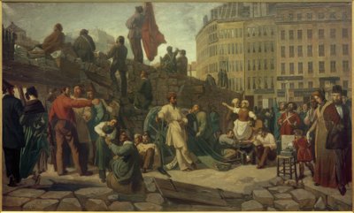 February Revolution 1848, Paris Barricades / Painting by Martersteig by Friedrich Wilhelm Martersteig