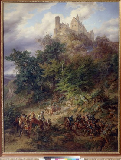 Landscape with Knights (The Wartburg) by Friedrich Preller the Elder by Friedrich the Elder Preller