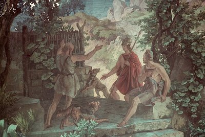 Odysseus at the Swineherd Eumaeus, Scenes from the Odyssey by Friedrich the Elder Preller