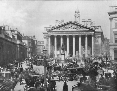 A Busy Corner - The Royal Exchange and Bank of England, 1909 by Frith and Co