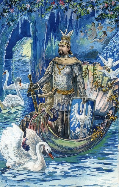 King Ludwig II as Lohengrin in the Blue Grotto of Linderhof Palace by Fritz Bergen