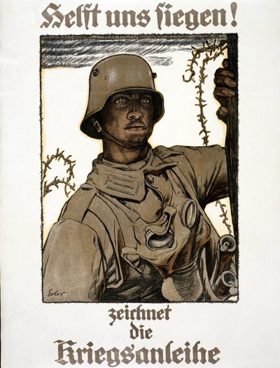 Help us win! Subscribe to the War Loan, pub. Munich, 1917 by Fritz Erler