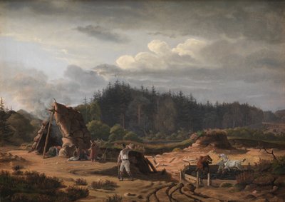 A Bog with Peat Cutters. Hosterkob, North Zealand by Fritz Petzholdt