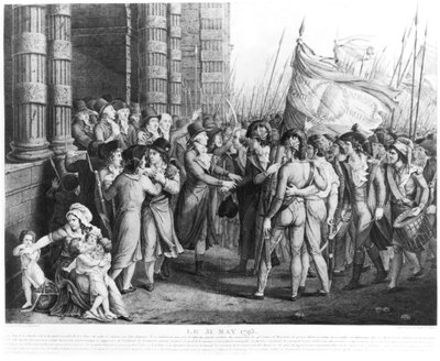 Deputies of the National Convention leaving the Assembly at the Tuileries, 31st May 1793, engraved by Jean Joseph Tassaert by Fulchran Jean Harriet