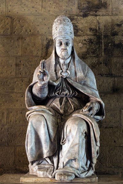 Statue of Pope Julius III by Sculptor Fulvio Signorini in the Chigi Saracini Palace, Siena, Siena Province, Tuscany, Italy by Fulvio Signorini