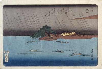 Night Rain at Karasaki by Fusatane Utagawa